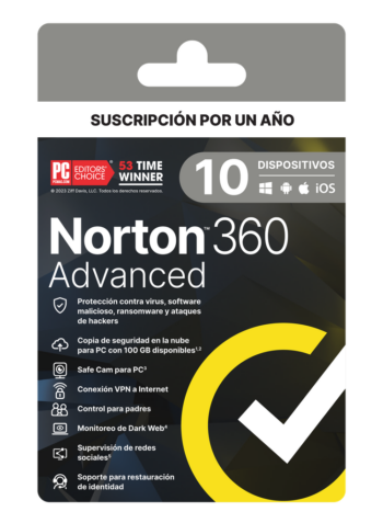 LICENCIA ANTIVIRUS NORTON 360 ADVANCED 10 DISPOSITIVOS 21443261 SIN