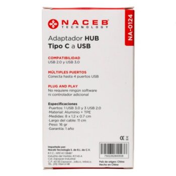 HUB NACEB 4 PUERTOS USB 1XUSB 3.0 3XUSB 2.0 NA-0124 1M DE GARANTIA
